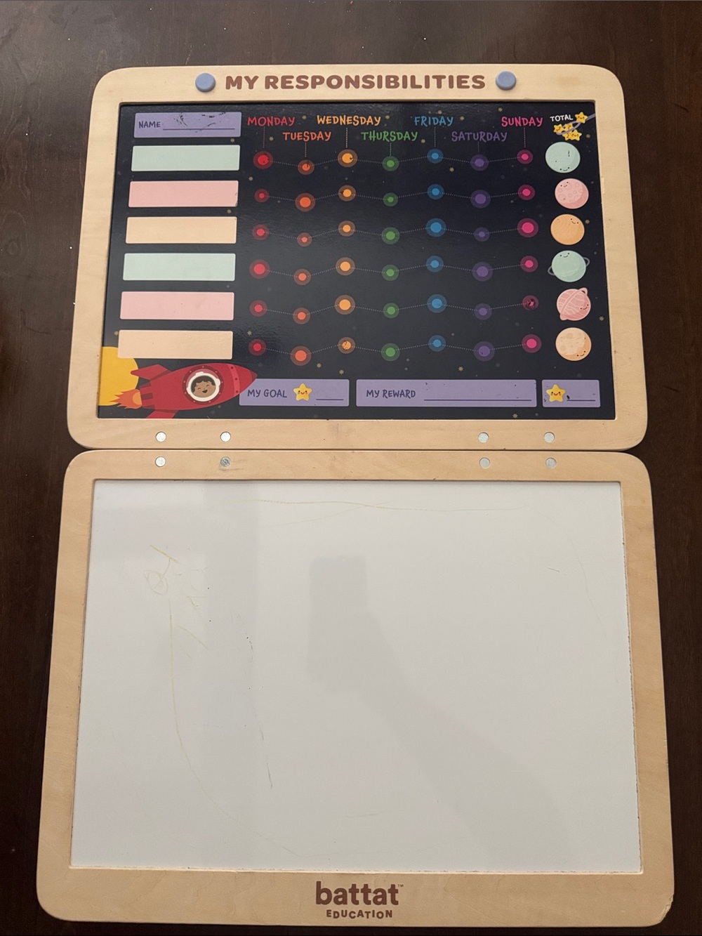 Battat Education Kids Responsibility Chart & Dry Erase Board - Natural Wood